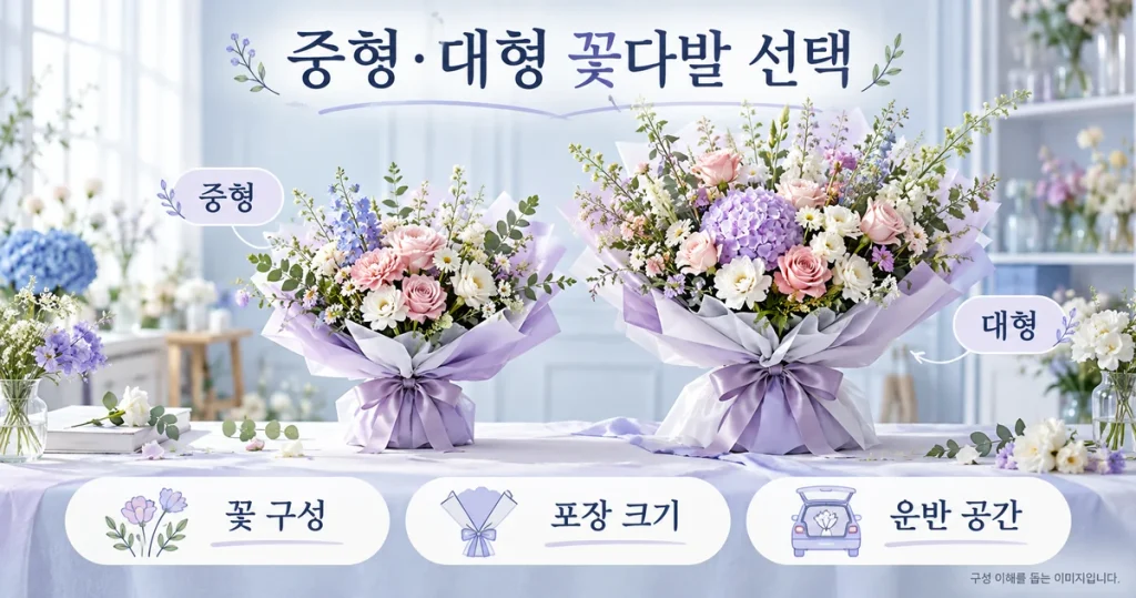 수원 행복시리즈 생화 꽃다발 중형·대형 비교, 1만원 추가 전 확인할 구성