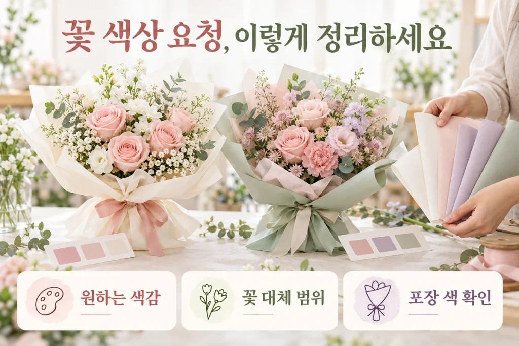 수원 꽃배달 색상 요청법, 참고 사진·꽃 대체·포장 확정 기준