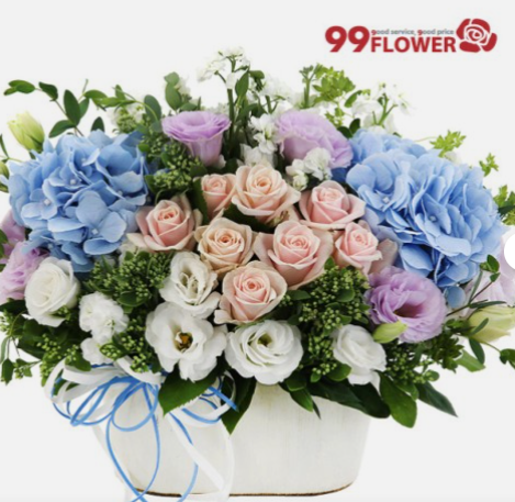 [당일수령]수국 장미 바구니 A1661 꽃배달 생일 결혼기념일 꽃바구니 생화꽃
